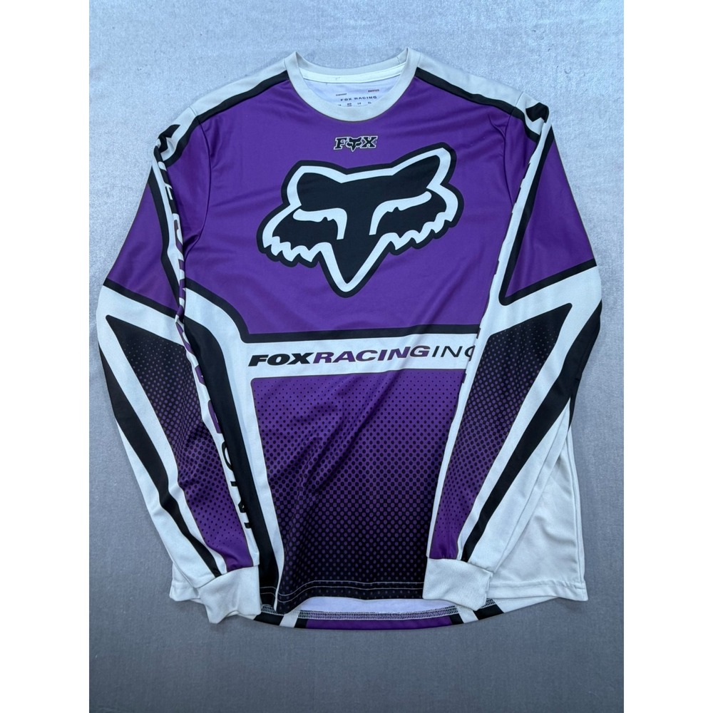 Fox Racing Purple White Long Sleeve Racing Performance Shirt Size Medium